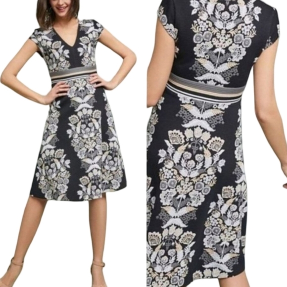 Anthropologie Ett:twa Soiree Black Embroidered Floral Midi Dress Size 2 - Picture 3 of 11